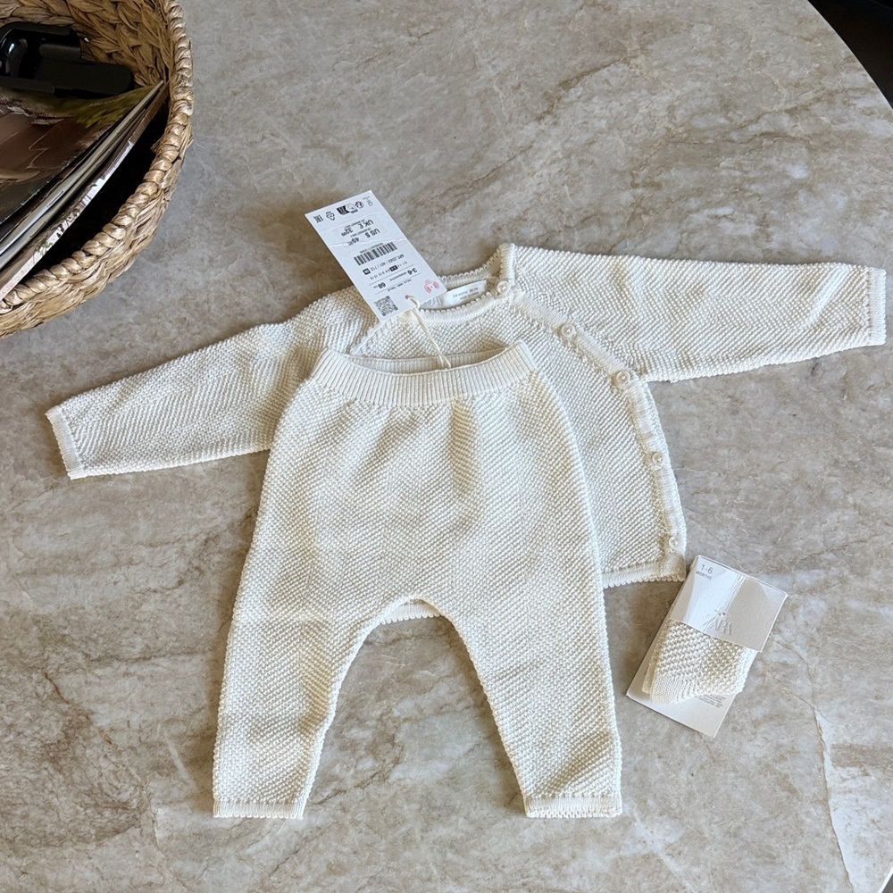 Zara Cream Knit Baby Two-Piece Set - Cardigan & Pants